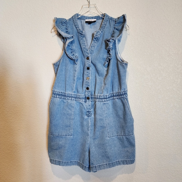 ELOQUII Elements Plus Size Chambray Flutter Sleeve Romper Size 14 - Picture 5 of 8